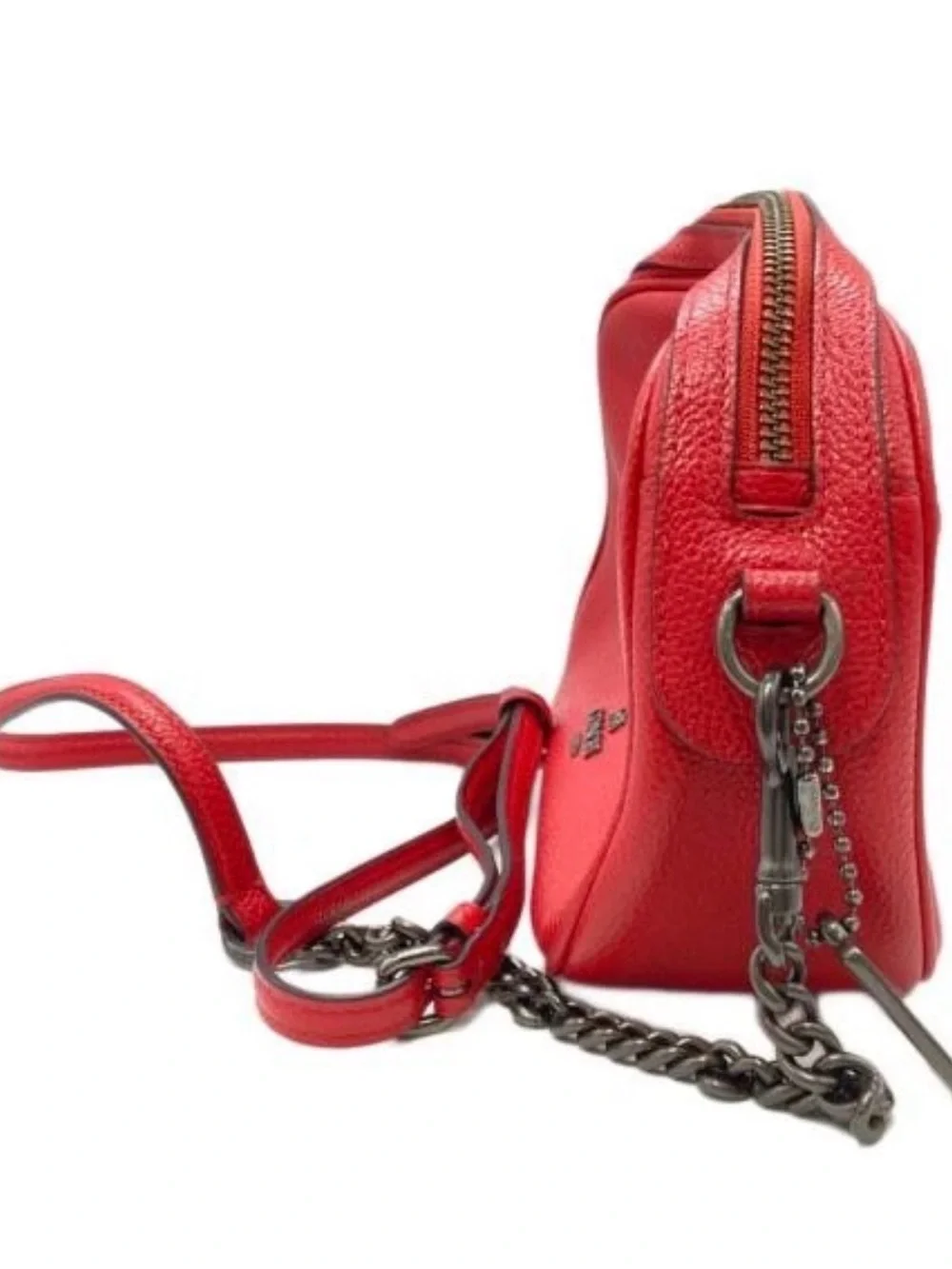 Coach F25922 Pebbled Leather red isa chain Crossbody Bag w/dust bag